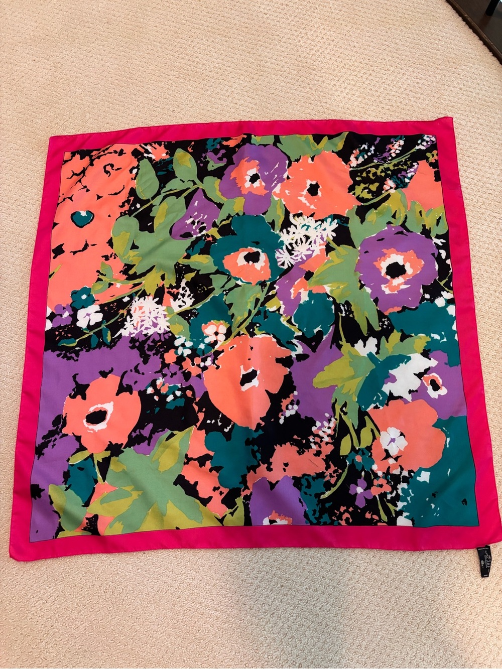 Floral Silk Scarf in Pink, Coral, Teal & Purple